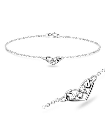 Heart & Love Word Silver Anklet ANK-323